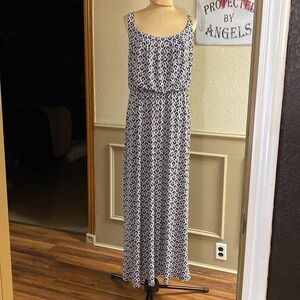 Lane‎ Bryant black and white ikat tribal print sleeveless tank maxi dress